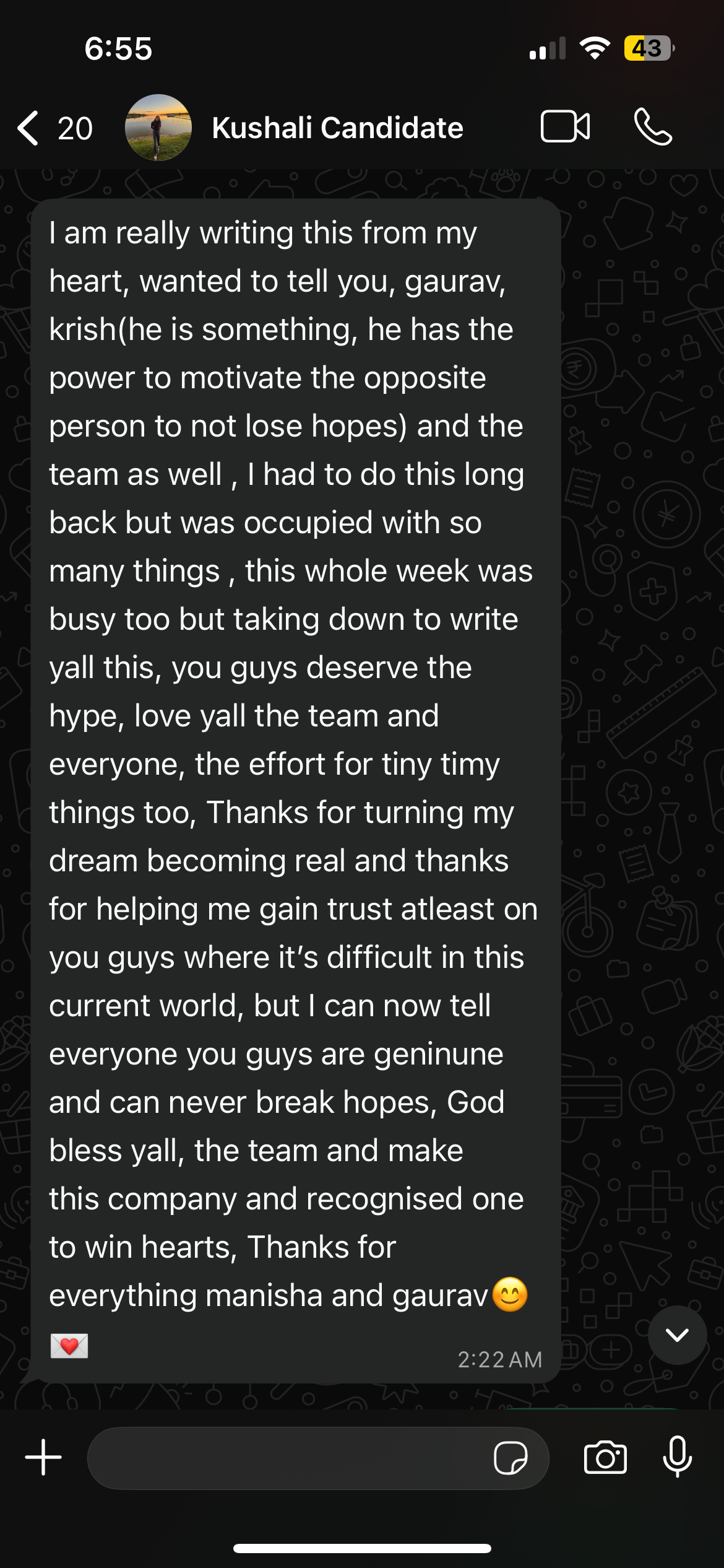 Kushali — team appreciation